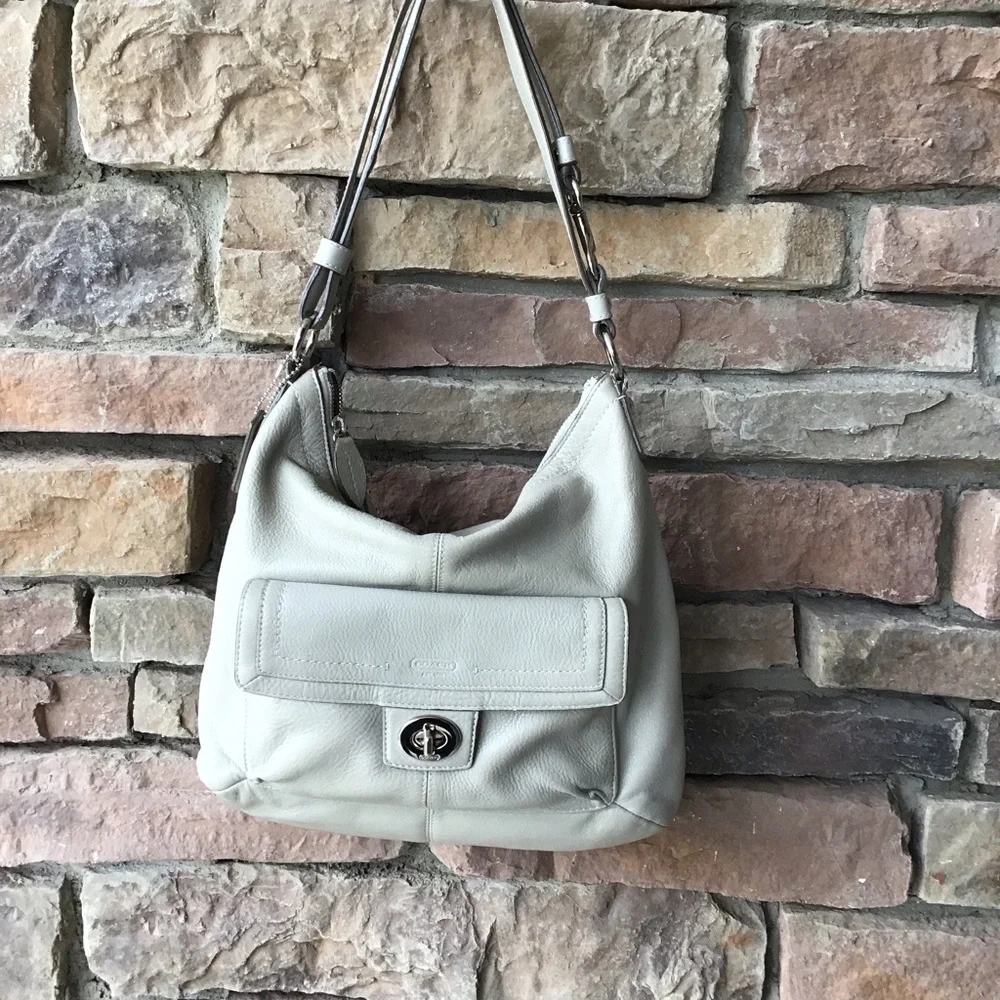 COACH Penelope Gray Pebble Leather Hobo Bag F19045 - Picture 1 of 8